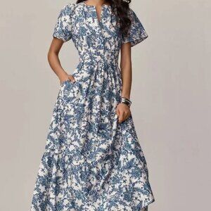 Anthropologie Somerset Maxi Dress Blue and White Floral XL